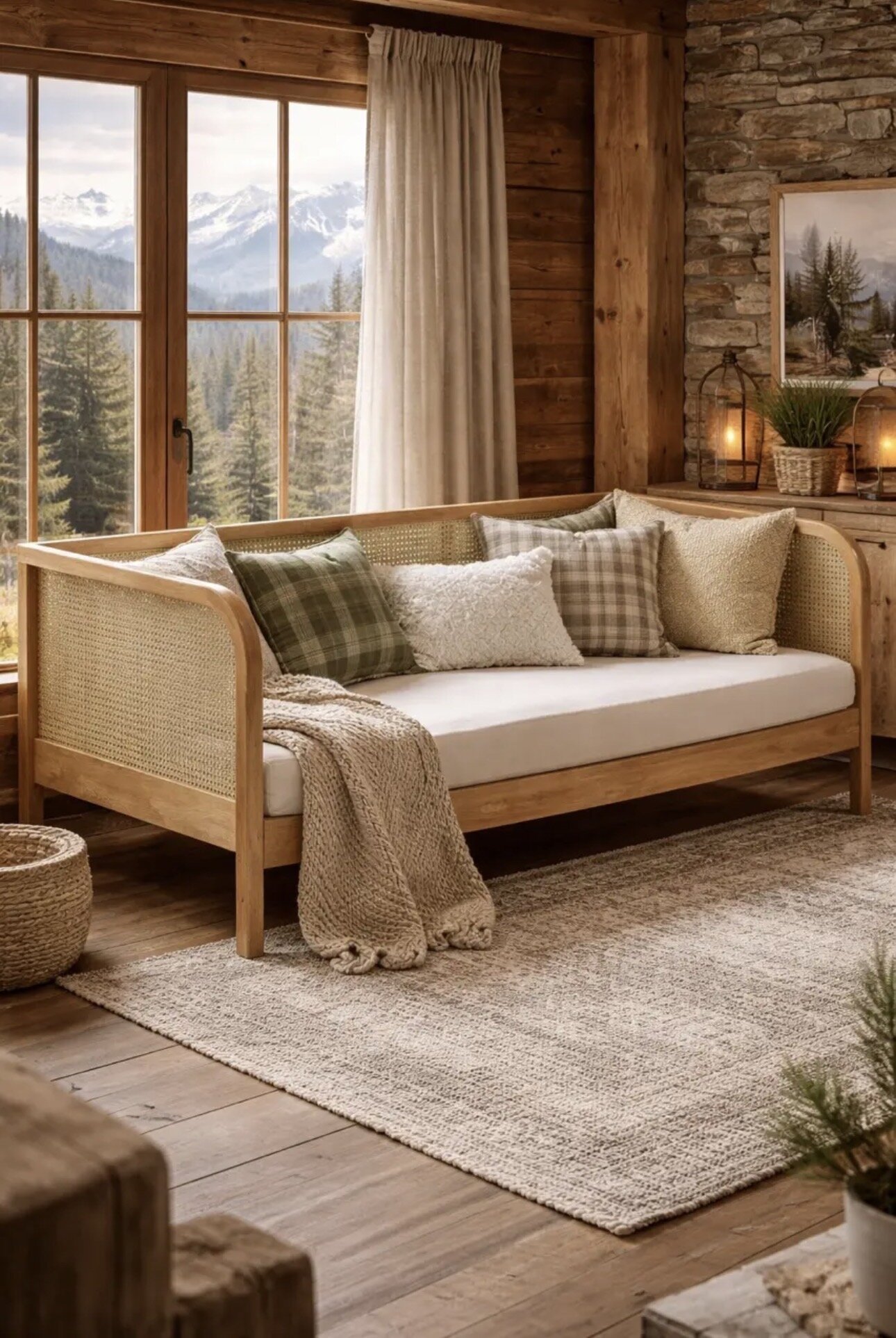 Jugendbett Eiche/Rattan 90x200cm