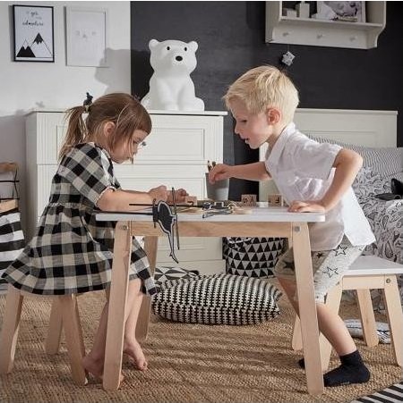 Kinderstuhl und Kindertisch weiss Massivholz natur