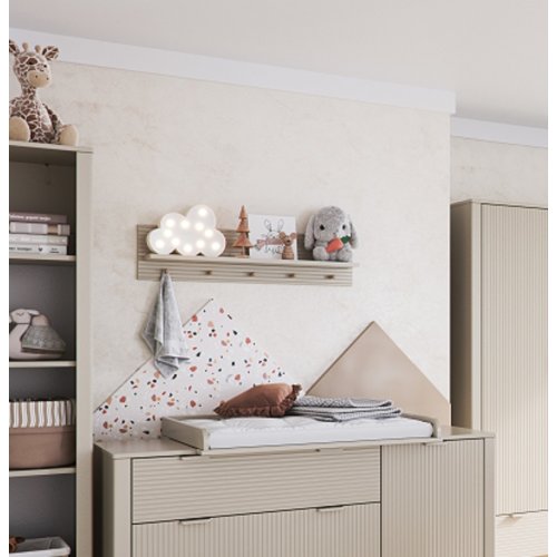 Wandregal Wandgarderobe SYDNEY, 5 Haken, Weiss oder Champganer, Breite 88cm