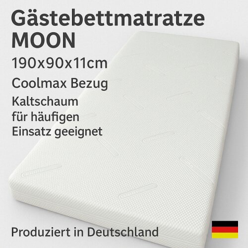 DELUXE Matratze für Gästebetten MOON, 10cm Höhe, 190x90cm, ÖKOTEX-100 Klasse 1