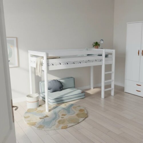 LIFETIME® Hochbett Elements, weiss, Höhe 128cm, Massivholz