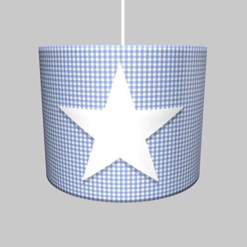 Lampenschirm Lennart, hellblau/weiss kariert, Stern aus Filz, Diameter 35cm