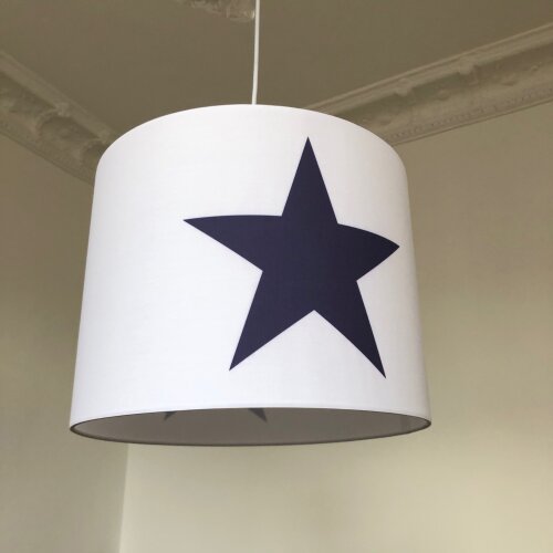 Lampenschirm ROOMSTAR weiss mit Stern blau, 35cm Diameter