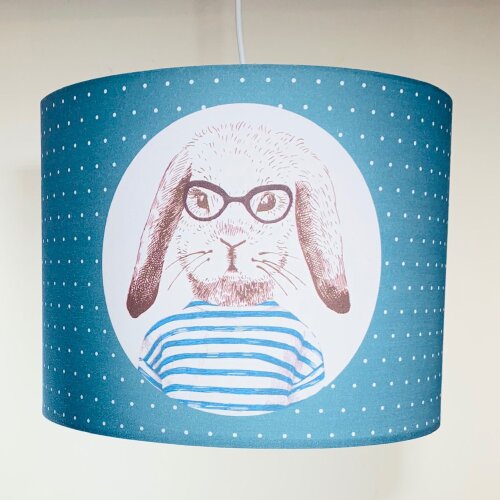 Lampenschirm BUNNY COOL petrol-weiß gepunktet, Motiv: Hase, Ø 35cm