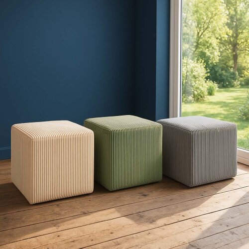 Hocker gepolstert, Cordstoff, 40x40x40cm, 3 Farben